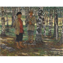 Дети в березовом лесу - Модульная картины, Репродукции, Декоративные панно, Декор стен