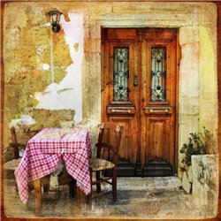 Уличное кафе в Греции - Фотообои винтаж - Модульная картины, Репродукции, Декоративные панно, Декор стен