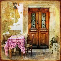 Портреты картины репродукции на заказ - Уличное кафе в Греции - Фотообои винтаж