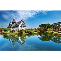 Портреты картины репродукции на заказ - Дворец на берегу озера, Япония - Фотообои архитектура|Восток