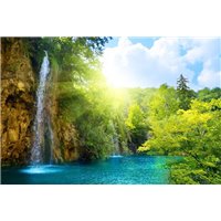 Портреты картины репродукции на заказ - Горный водопад в лесу - Фотообои водопады
