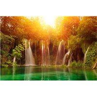 Портреты картины репродукции на заказ - Водопад впадающий в озеро - Фотообои водопады