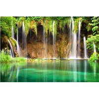 Портреты картины репродукции на заказ - Водопад впадающий в озеро - Фотообои водопады
