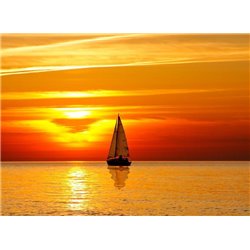 Яхта на фоне оранжевого заката - Фотообои Море - Модульная картины, Репродукции, Декоративные панно, Декор стен