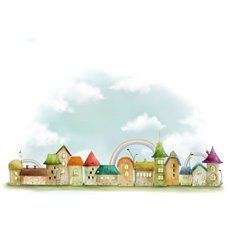 Картина на холсте по фото Модульные картины Печать портретов на холсте Радуга над домами - Фотообои детские|универсальные