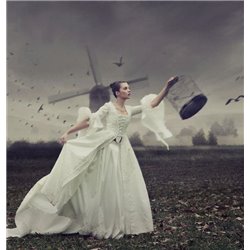 Девушка с клеткой - Черно-белые фотообои - Модульная картины, Репродукции, Декоративные панно, Декор стен