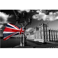Портреты картины репродукции на заказ - Флаг Англии и Вестминстерский дворец - Фотообои архитектура|Лондон