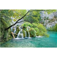 Портреты картины репродукции на заказ - Водопад и горное озеро - Фотообои водопады