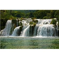 Портреты картины репродукции на заказ - Каскадный водопад в лесу - Фотообои водопады
