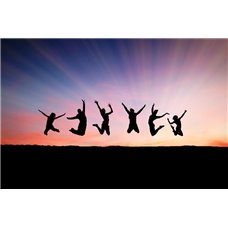 Картина на холсте по фото Модульные картины Печать портретов на холсте Люди в прыжке на фоне заката - Для подростков