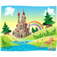 Картина на холсте по фото Модульные картины Печать портретов на холсте Замок и радуга - Фотообои детские|универсальные