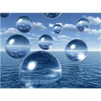 Портреты картины репродукции на заказ - 3D шары на воде - 3D фотообои|3D расширяющие пространство