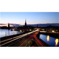 Картина на холсте по фото Модульные картины Печать портретов на холсте Ночь над мостом - Фотообои Современный город