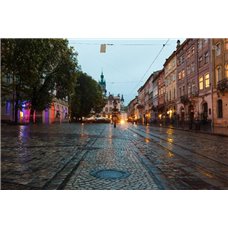 Картина на холсте по фото Модульные картины Печать портретов на холсте Улица после дождя - Фотообои Современный город