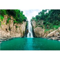 Портреты картины репродукции на заказ - Водопад и озеро в горах - Фотообои водопады