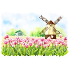 Картина на холсте по фото Модульные картины Печать портретов на холсте тюльпаны возле мельницы - Фотообои Иллюстрации