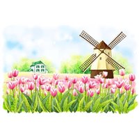Портреты картины репродукции на заказ - тюльпаны возле мельницы - Фотообои Иллюстрации