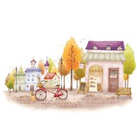 Портреты картины репродукции на заказ - велосипед возле дома - Фотообои Иллюстрации