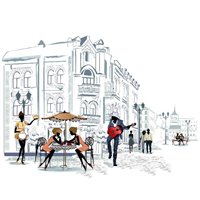 Портреты картины репродукции на заказ - кафе на площади - Фотообои Иллюстрации