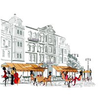 Портреты картины репродукции на заказ - Музыканты на улице города - Фотообои Иллюстрации