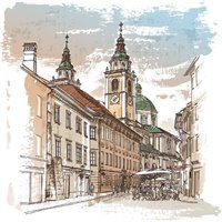 Портреты картины репродукции на заказ - улица старого города - Фотообои Иллюстрации