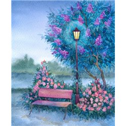Лавочка в вечернем парке - Фотообои акварель - Модульная картины, Репродукции, Декоративные панно, Декор стен