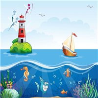 Портреты картины репродукции на заказ - Корабль у маяка - Фотообои детские|универсальные