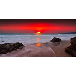 Красный закат над морем - Фотообои Закаты и рассветы - Модульная картины, Репродукции, Декоративные панно, Декор стен