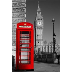 Телефонная будка на фоне города - Фотообои архитектура|Лондон - Модульная картины, Репродукции, Декоративные панно, Декор стен