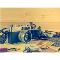 Портреты картины репродукции на заказ - Ретро фотоаппарат - Черно-белые фотообои