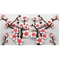 Портреты картины репродукции на заказ - Сакура на сером фоне - 3D фотообои