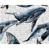 Портреты картины репродукции на заказ - Стая китов - Фотообои акварель