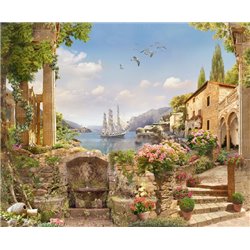 Корабль и город - Фотообои Фрески - Модульная картины, Репродукции, Декоративные панно, Декор стен