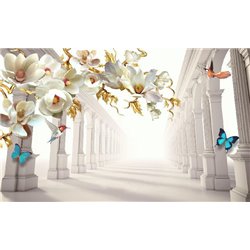 Цветение среди колонн - 3D фотообои|3Д обои на кухню - Модульная картины, Репродукции, Декоративные панно, Декор стен
