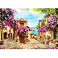 Улица в сиреневых цветах - Фотообои Фрески - Модульная картины, Репродукции, Декоративные панно, Декор стен
