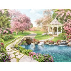 Цветущий розовый сад - Фотообои Фрески|Фрески на кухню - Модульная картины, Репродукции, Декоративные панно, Декор стен