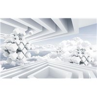 Портреты картины репродукции на заказ - Кубы с ромбами в облаках - 3D фотообои|3D фигуры