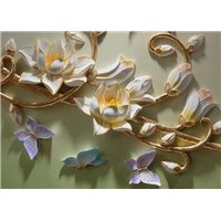 Портреты картины репродукции на заказ - Лотос на золотых ветвях - 3D фотообои|3D цветы