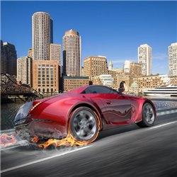 Красный автомобиль - Дизайнерские - Модульная картины, Репродукции, Декоративные панно, Декор стен
