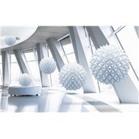 Портреты картины репродукции на заказ - Белая комната с шарами - 3D фотообои|3D расширяющие пространство