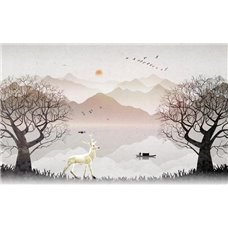 Картина на холсте по фото Модульные картины Печать портретов на холсте Белый олень в лесу - Фотообои природа|деревья и травы