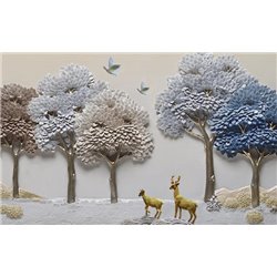 Олени в лесу - 3D фотообои|3Д обои для зала - Модульная картины, Репродукции, Декоративные панно, Декор стен