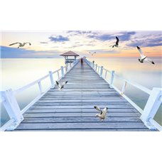 Картина на холсте по фото Модульные картины Печать портретов на холсте Чайки на пирсе - Фотообои Расширяющие пространство