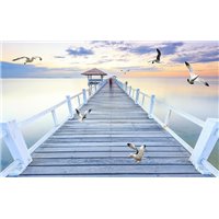 Портреты картины репродукции на заказ - Чайки на пирсе - Фотообои Расширяющие пространство