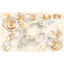 Розы с позолотой - 3D фотообои|3Д обои для зала - Модульная картины, Репродукции, Декоративные панно, Декор стен