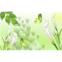 Портреты картины репродукции на заказ - Салатовые бабочки над цветами - 3D фотообои|3Д обои на кухню