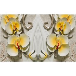 Желтоватые орхидеи - 3D фотообои|3Д обои для зала - Модульная картины, Репродукции, Декоративные панно, Декор стен
