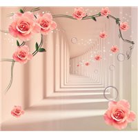 Портреты картины репродукции на заказ - Коридор в розовых цветах - 3D фотообои|3Д обои для зала