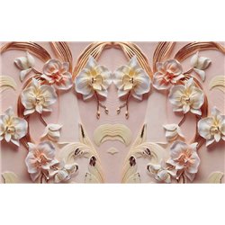Фарфоровые орхидеи на розовой стене - 3D фотообои|3D цветы - Модульная картины, Репродукции, Декоративные панно, Декор стен