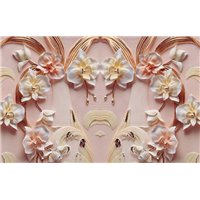 Портреты картины репродукции на заказ - Фарфоровые орхидеи на розовой стене - 3D фотообои|3D цветы